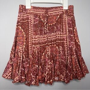 Aakaa Orange Rust Ruffled Fun Flowy Mini Skirt Size Small EUC